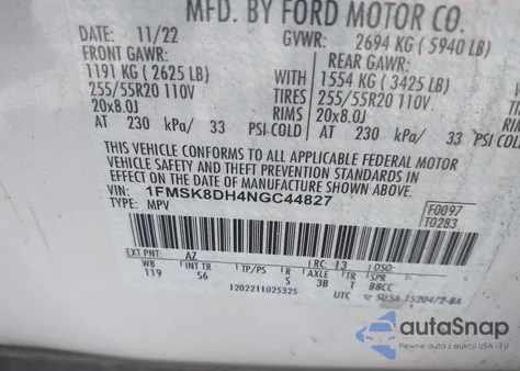 2022 Ford Explorer Xlt z USA, uszkodzony, nr VIN 1FMSK8DH4NGC44827